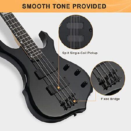 GLARRY Electric Bass Guitar Strings Buring Fire Style HH Pickups for Beginner Adults Right Hand Amp Cable, Bag, Strap and Cord (Black)