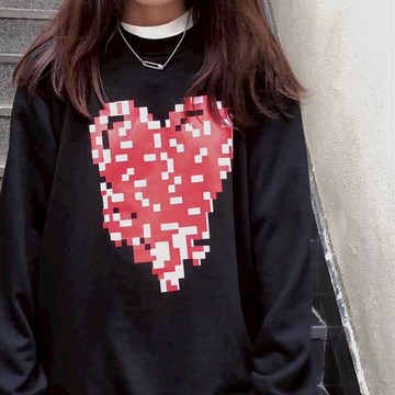 愛心印花衛衣女設計感小眾春秋薄款寬松bf慵懶風oversize外套潮牌