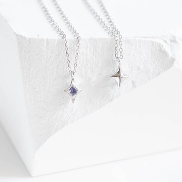 堇青石925純銀十字星星項鍊
