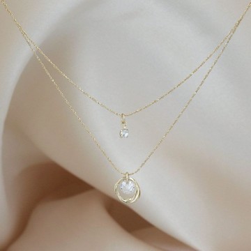 ｜OSEWAYA｜晶鑽雙層項鍊 銀色 日本飾品 日本製造