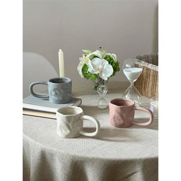 時常小眾大耳朵馬克杯手捏不規則咖啡杯莫蘭迪色陶瓷杯子情侶水杯