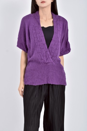 (M) berettia針織深v領紫色短袖上衣