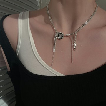 小寶s925純銀圓珠愛心鋯石毛衣鏈項鏈女輕奢小眾設計感高級冷淡風