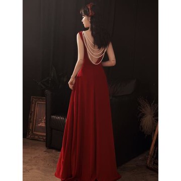 紅色晚禮服女2025新款高級質感露背輕奢氣質結婚新娘敬酒服裙夏季