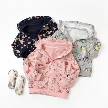 兒童純棉連帽衛衣外套 男童女童毛圈收口上衣 拉鏈衫春秋裝