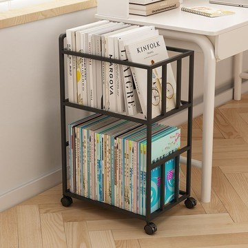 📣品質五金​📣簡易書架書桌旁小書架置物架落地可移動鐵藝帶輪兒童繪本學生書本