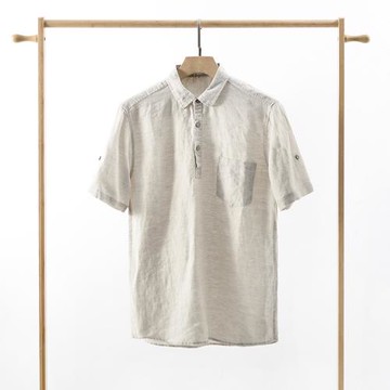 2024夏季亞麻男裝 休閑舒適亞麻短袖 寬松透氣套頭polo衫C028