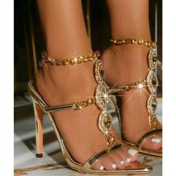 夜店高跟鞋 江亦晚25銀河繁星金色尖頭重工水鉆仙氣性感夜店溫柔細跟高跟鞋YY316公司貨