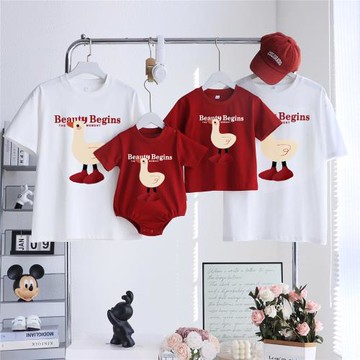 主推設計款2025新款夏季親子T恤小鴨子短袖一家四口嬰兒母子母女