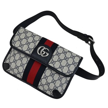 GUCCI Ophidia 品牌經典織帶印花胸口包/腰包(黑邊)