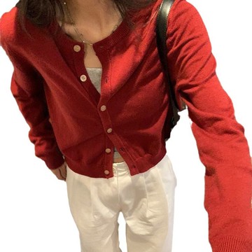 現貨+預購 針織外套長袖毛衣-氣質軟糯短款紐扣女外套4色74ik8【獨家進口】【米蘭精品】