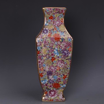 清乾隆描金粉彩萬花紋四方瓶仿古工藝瓷器家居擺件古董古玩收藏1入