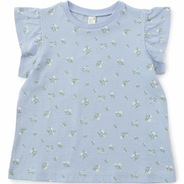 日本 apres les cours - 清爽印花荷葉短袖上衣-小碎花-水藍