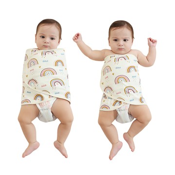 JoyNa - 嬰兒包巾 魔鬼氈防驚嚇肚圍 新生兒包巾-橘粉樹葉