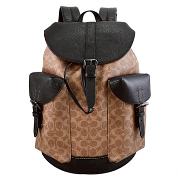 COACH Warner 滿版印花翻蓋束口大容量商旅雙肩後背包(駝/黑)