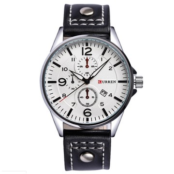 CURREN 卡瑞恩8164-仿三眼運動皮帶軍事風格日曆手錶