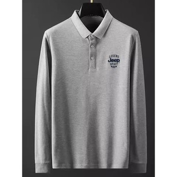 (免運)美式翻領長袖T恤男中年爸爸裝高端刺繡POLO衫春秋款休閑打底衛衣