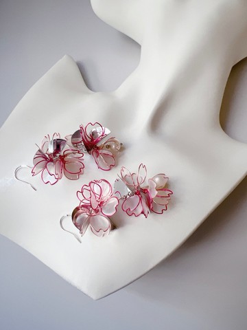 櫻閃 桃粉 櫻花垂墜式樹脂耳環