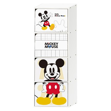 收納王妃 迪士尼米奇四層櫃 三層木門櫃  42.5 x 29.5 x 120cm  米奇插腰款 白色