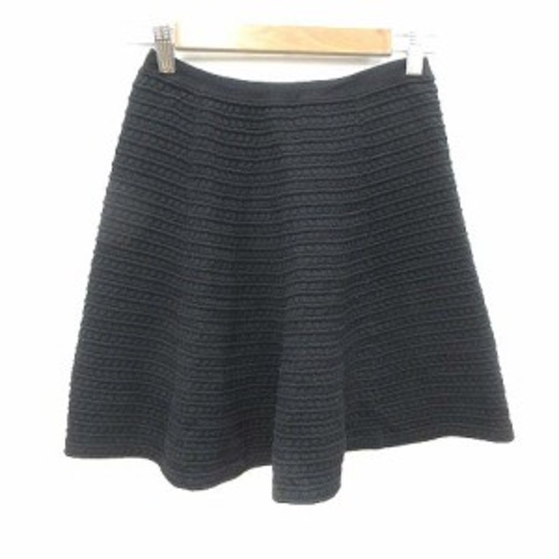中古】セオリー theory フレアスカート ミニ ニット 総柄 ウール S 黒  