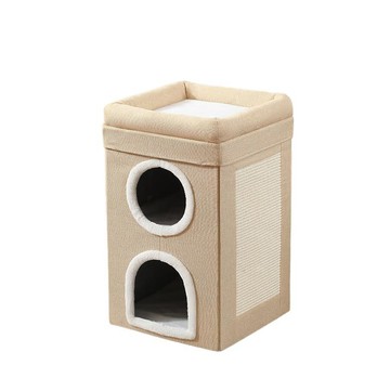 人寵共用家具 【暢麥】寵物用品 貓別墅 小型立式雙層劍麻貓塔 雙層獨立躲藏避光絨邊貓窩 側板整片天然劍麻耐磨抓板