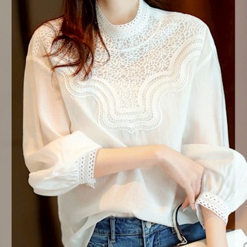 【Paiya派亞】立領镂空氣質白襯衫女設計感小衆秋季新款優雅法式長袖上衣潮S-2XL可穿
