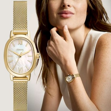 FOSSIL Penny 珍珠貝橢圓形米蘭帶女錶 夏季送禮首選-23x29mm BQ5017