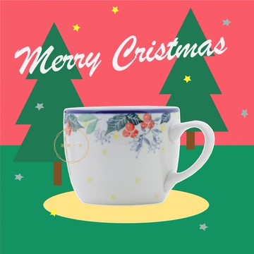 [快速出貨] 波波一方 手工波蘭陶 禮物包裝 波蘭製 馬克杯-170ml-聖誕快樂