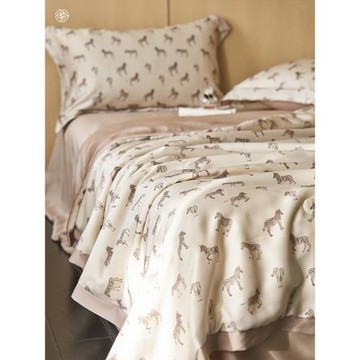 輕奢冰絲夏涼被四件套印花空調被子裸睡親膚萊賽爾可機洗床上用品