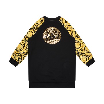 Versace - Black And Gold Cotton Baroque Medusa Dress