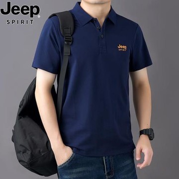 JEEP短袖t恤男春夏新款商務休閑透氣POLO衫中年寬松翻領上衣體恤