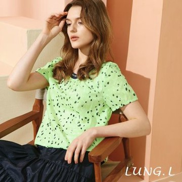LUNG.L林佳樺 淺綠清新點點領口抓皺設計短袖女裝上衣 LU85A