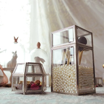 玻璃化妝刷桶 美妝刷筒套刷桶刷子收納盒青銅包邊防塵防灰