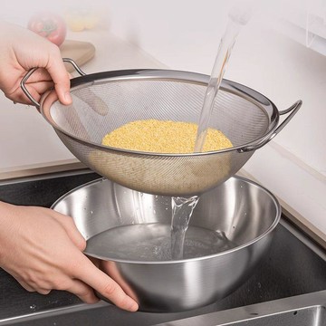 【國風】不鏽鋼雙耳洗菜盆過濾網洗米淘米控米網瀝水籃油炸專用濾油網