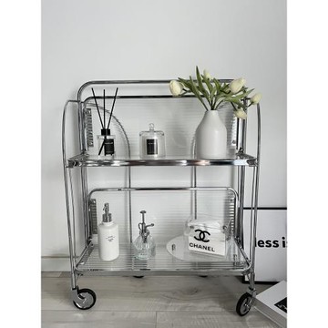 PGLP中古長虹玻璃可折疊小推車鐵藝客廳置物架可移動茶幾網紅ins