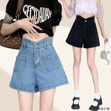 S-5XL 大尺碼牛仔褲 女生短褲 不規則 A字褲 高腰牛仔短褲 顯瘦牛仔褲 夏季新款大碼胖mm設計感熱褲闊腿褲女