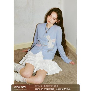 DIDDI MODA溫柔可愛兔子櫻桃針織開衫外套女寬松顯瘦軟糯羊毛毛衣