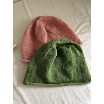 冷帽粉色綠色藍色咖色米色夏季薄款透氣包頭帽堆堆帽亞麻套頭帽