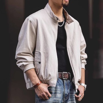 Wuluwear 亞麻混紡G9哈靈頓立領夾克男士2026春季新款復古寬鬆休閒工裝外套