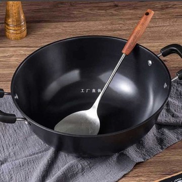 批發雙耳燉鍋家用鑄鐵炒鍋不銹老式生鐵鍋無涂層加深平底炒菜鍋