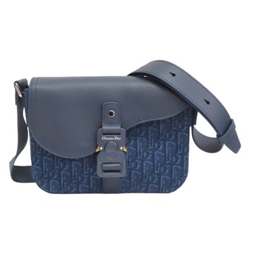 Dior 迪奧 藍色 緹花帆布 Saddle 小型翻蓋 郵差 肩背包 1ADPO049YKS_H00N 【二手名牌BRAND OFF】