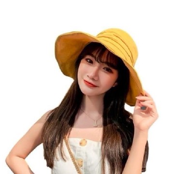 棉麻優雅抽繩遮陽漁夫帽