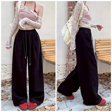 棉長褲 美式高腰寬褲 彎刀 舞蹈褲 闊腿褲 休閒長褲 運動褲 寬褲 棉褲 休閒闊腿褲 運動長褲 抽繩 美式 高腰 口袋
