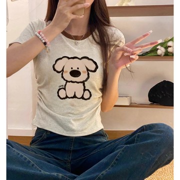 免運 甜辣 T恤女 短袖 夏季 显瘦 设计感 小众 短款 大码 修身 正肩 收腰上衣