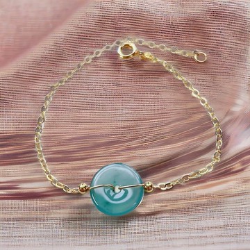 冰藍水翡翠平安扣設計款手鍊 14K包金 | 天然A貨翡翠 | 送禮