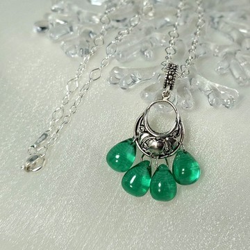 墜子 水滴狀 祖母綠色 石英石 925銀 項鍊 銀飾 手工 飾品 首飾