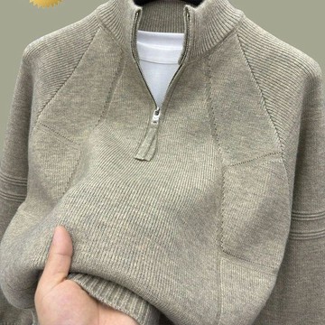 秋冬新品 男裝 上衣男 長袖 毛衣 針織衫 套頭毛衣 冬季半拉鍊高級感加厚毛衣男針織衫男青半高領純色打底保暖毛衣