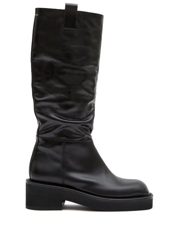 MM6 Maison Margiela - logo-embroidered round-toe boots - women - Calf Leather/Calf Leather/Rubber - 35.5 - Black