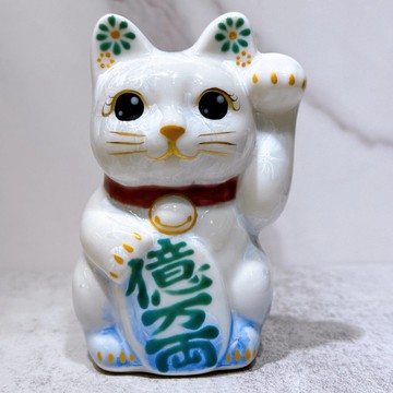 【花結晶福】日本清水燒招財貓 | 花結晶 青白 億万両 左 特小