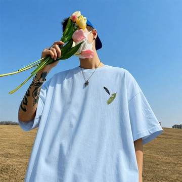 【隔日到貨！樹葉印花t恤】重磅純棉短袖280G 運動上衣 流行衣服 短袖t恤 美式上衣 夏季寬鬆大尺碼透氣短袖男女可穿